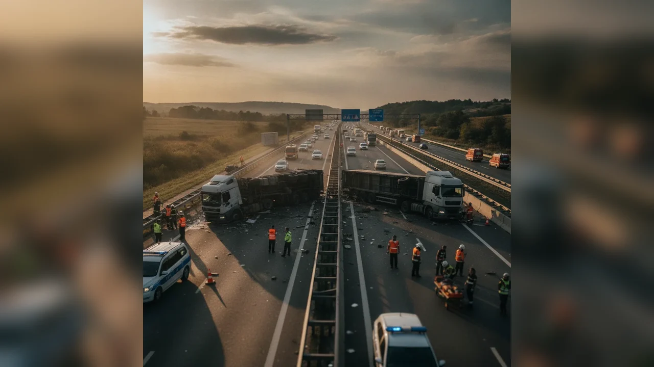 Accident cu două autotrenuri pe DEx12, circulație închisă Craiova-Pitești