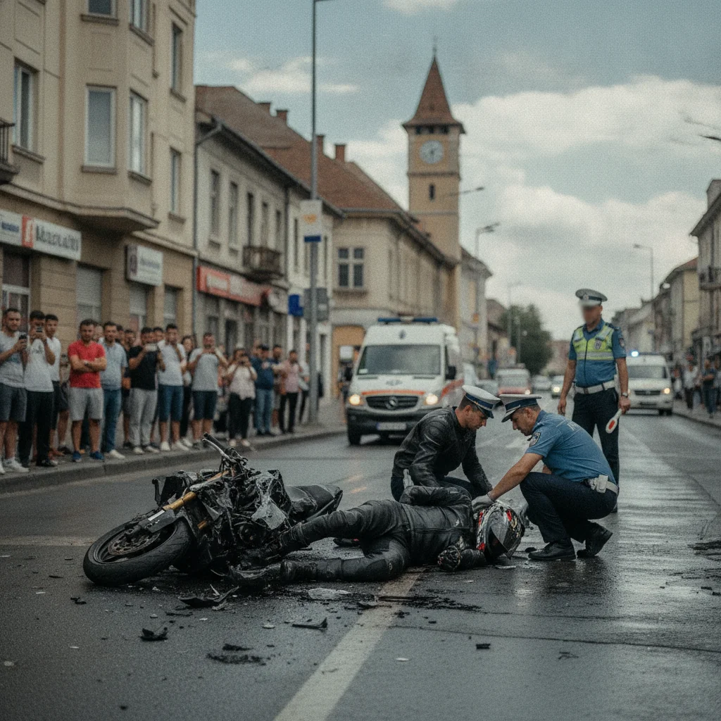 Accident cu motocicletă în centrul municipiului Târgu Jiu, pe 16 octombrie
