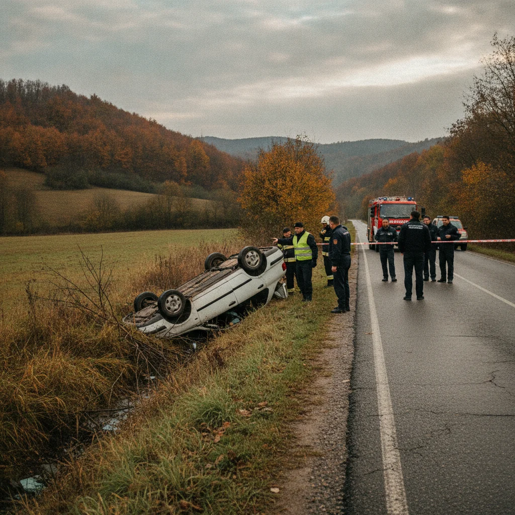 Accident în Bengești-Ciocadia, Gorj: o mașină s-a răsturnat