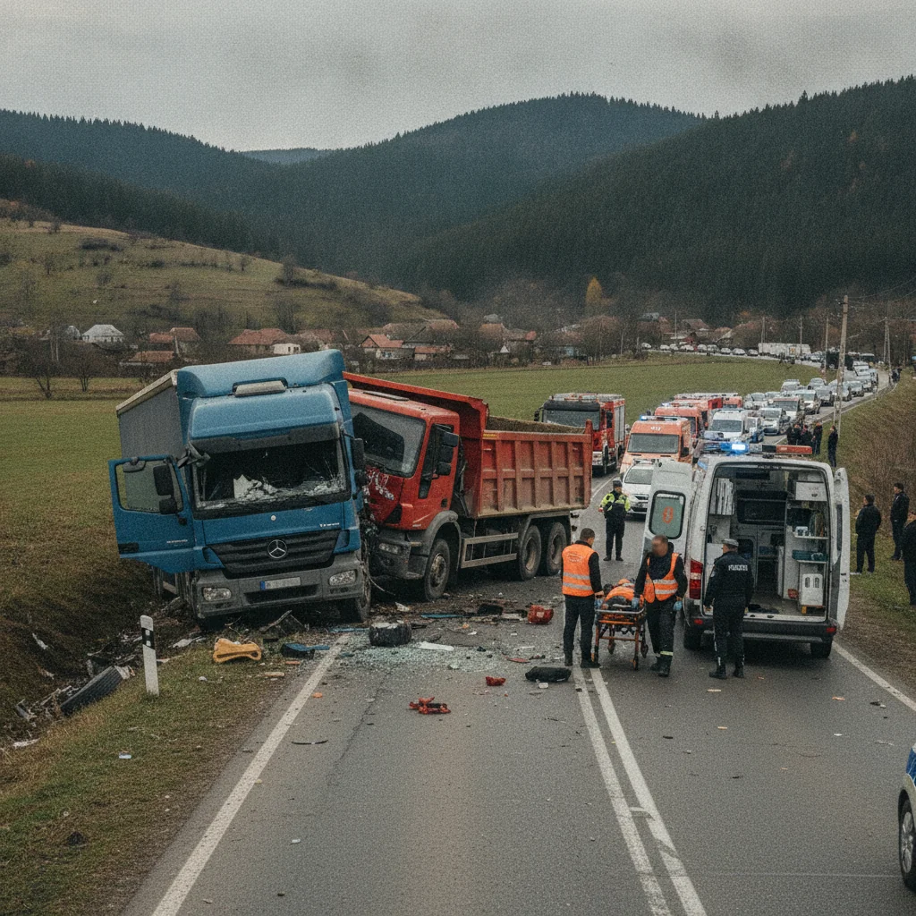 Accident la Vierșani, Jupânești: benă și TIR, în coliziune
