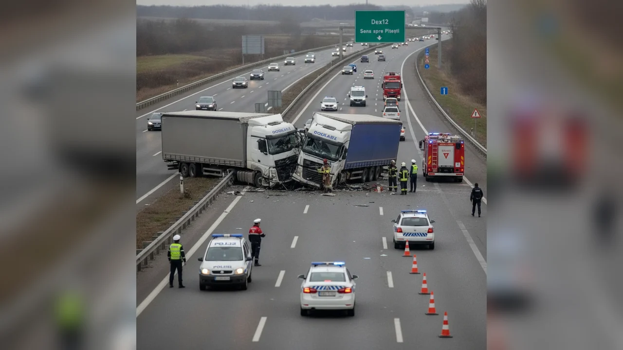 Accident pe DEx12 Craiova-Pitești: două autotrenuri implicate, sensul se închide 4 ore