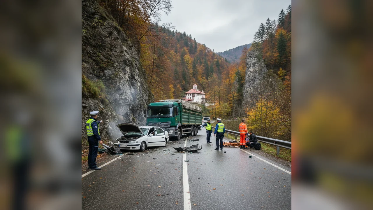 Accident rutier grav pe Defileul Jiului, lângă Mănăstirea Lainici