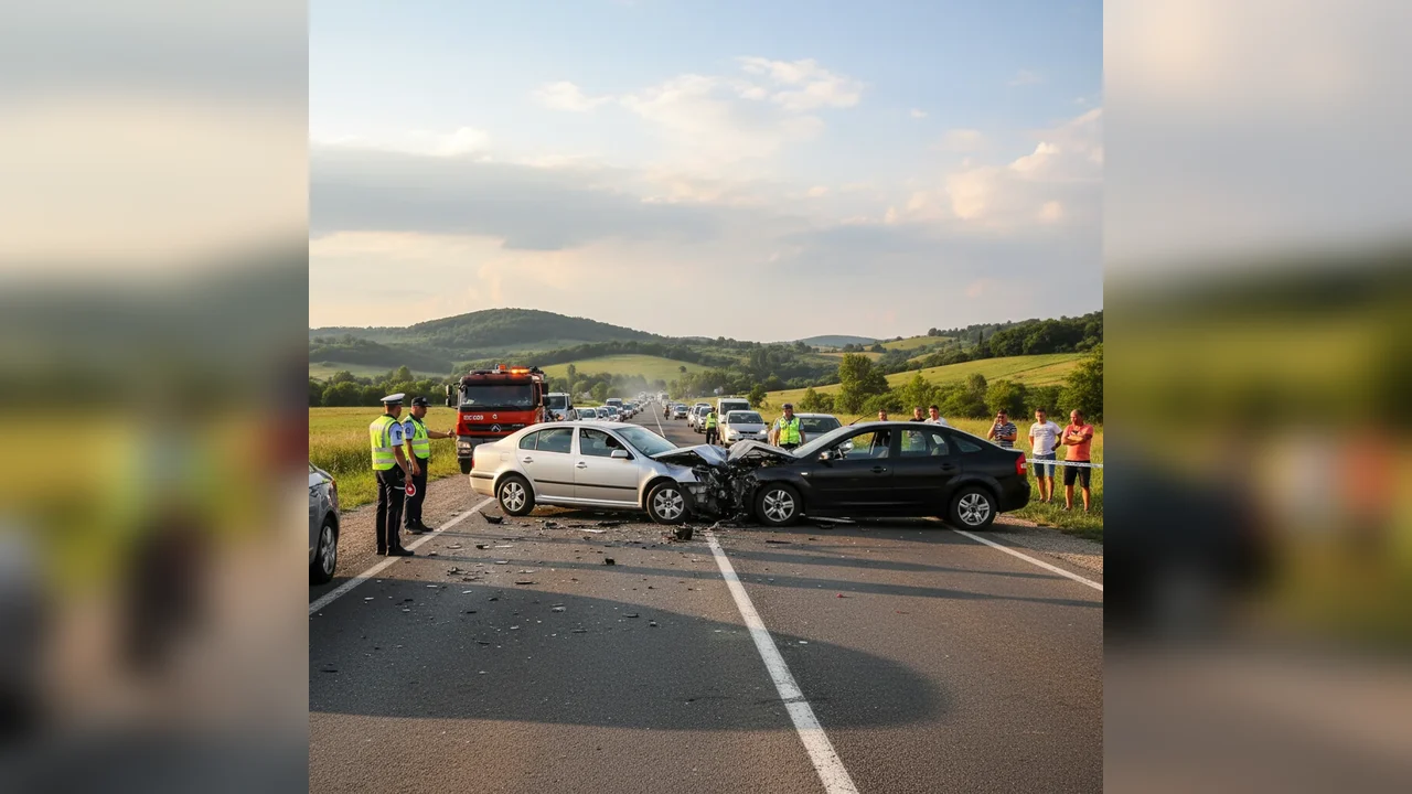 Accident rutier la Bărbătești cu două autoturisme implicate, trafic blocat temporar