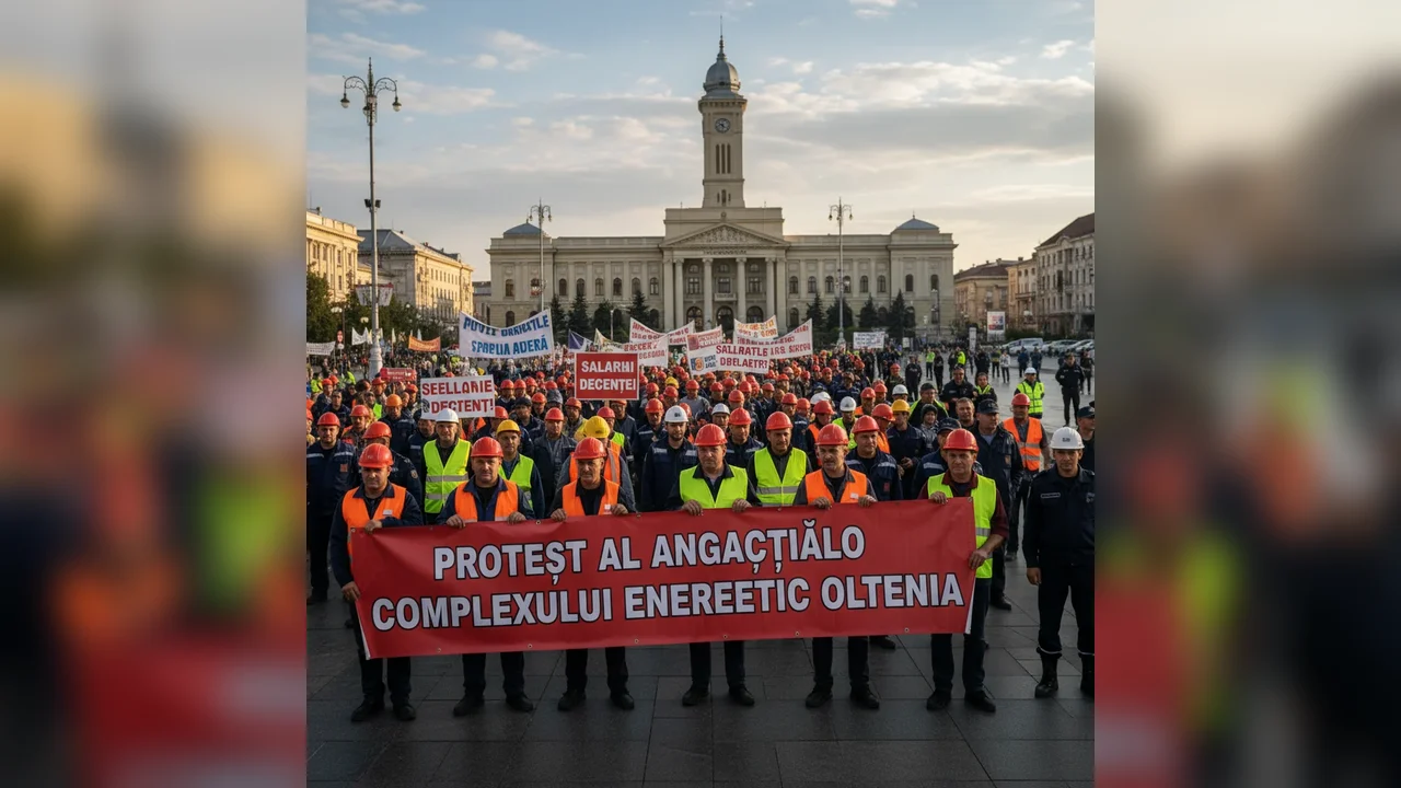 Angajații Complexului Energetic Oltenia protestează la Târgu Jiu față de încetarea contractelor