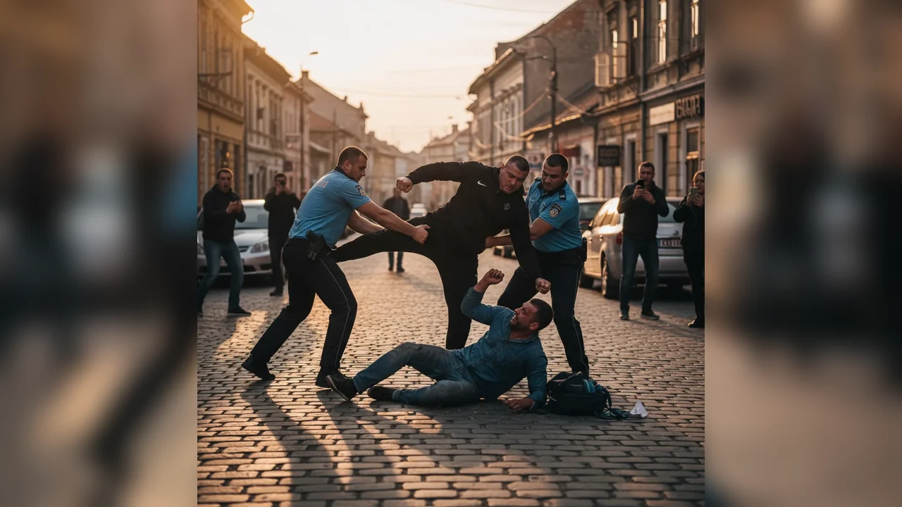 Bărbat bătut cu pumnii și picioarele în centrul Târgu-Jiului; agresorul prins și reținut