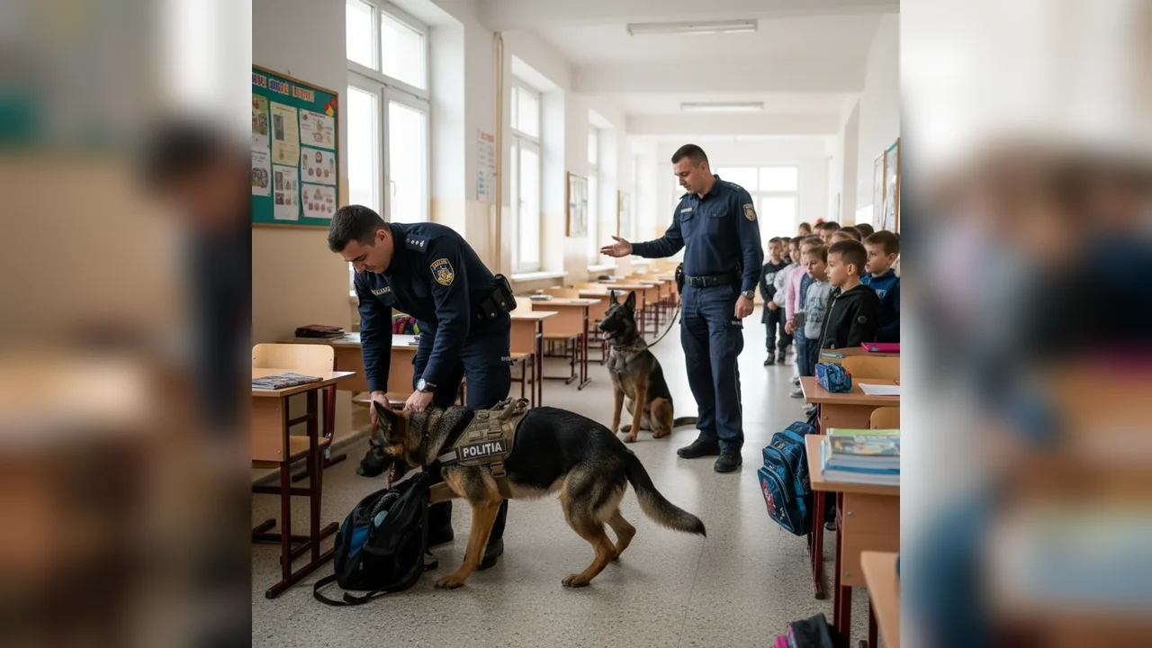 Câinii polițiști și jandarmii, prezenți în acțiuni educative alături de oamenii legii în școlile locale
