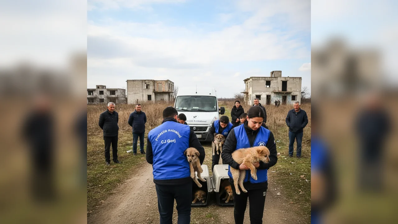 Căței abandonați la Bălești preluați de Protecția Animalelor Gorj