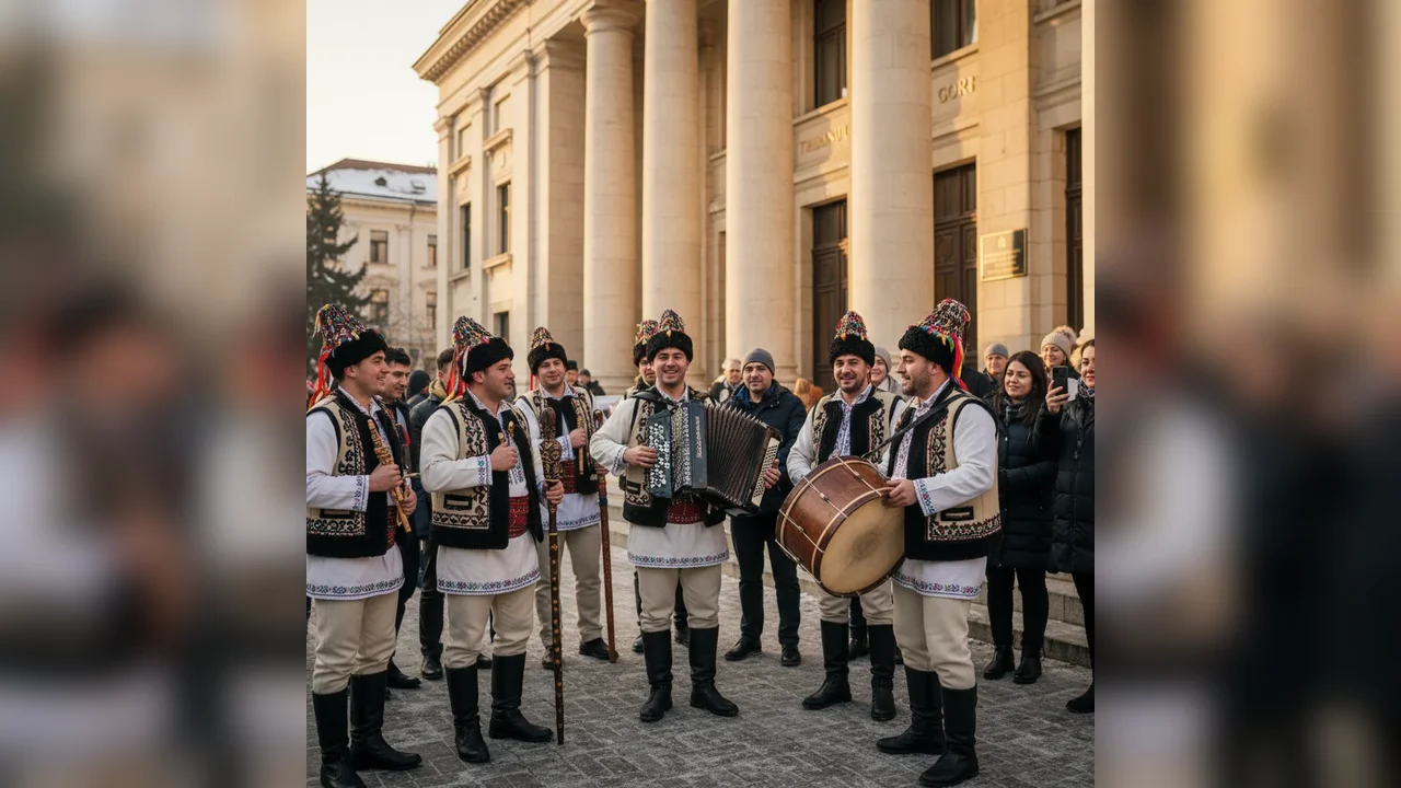 Colindători din Baia de Aramă susțin colinde la Tribunalul Gorj