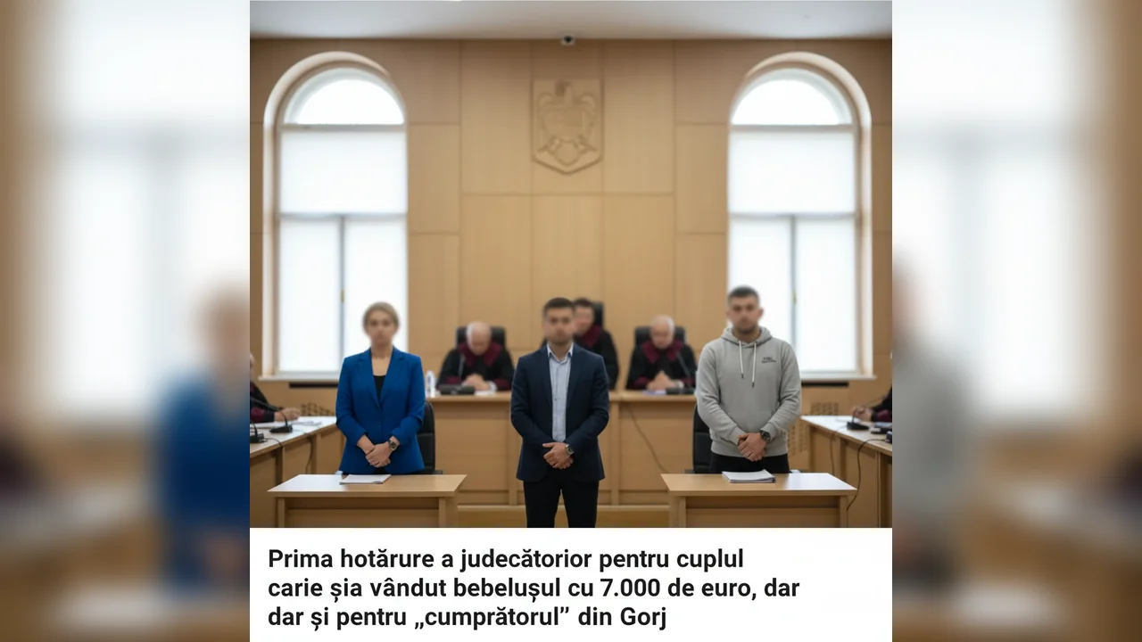 Decizia instanței în cazul soților acuzați că au înstrăinat nou‑născutul pentru 7.000 de euro și a bărbatului din Gorj care l-ar fi cumpărat