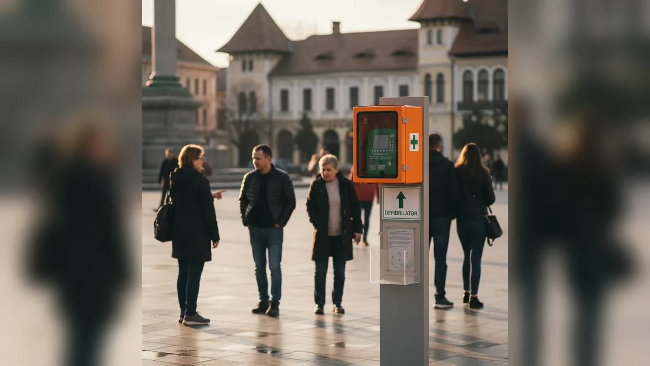 Defibrilator instalat în Piața Centrală din Târgu Jiu