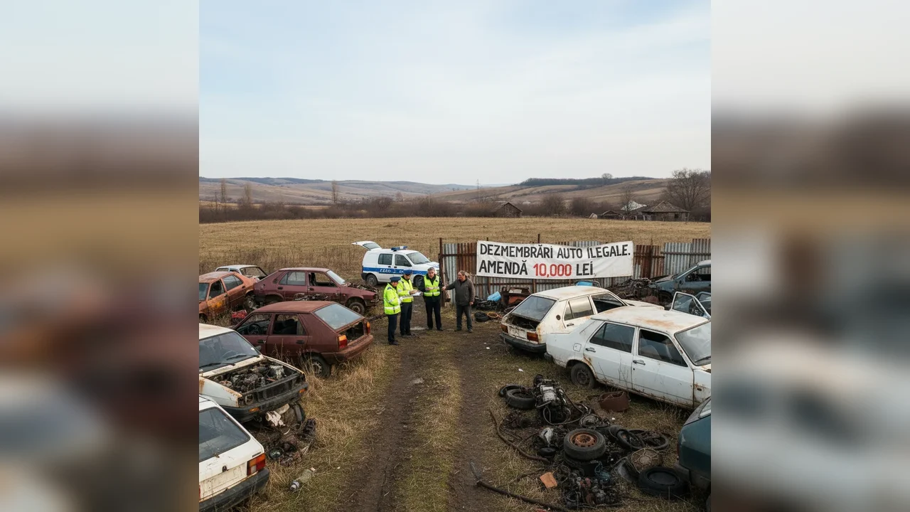 Descoperire de dezmembrări auto ilegale la Peșteana și amendă de 10.000 de lei
