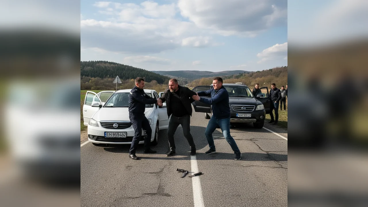Doi șoferi din Târgu Jiu, conduși la poliție după ce s-au amenințat în trafic cu cuțit și pistol