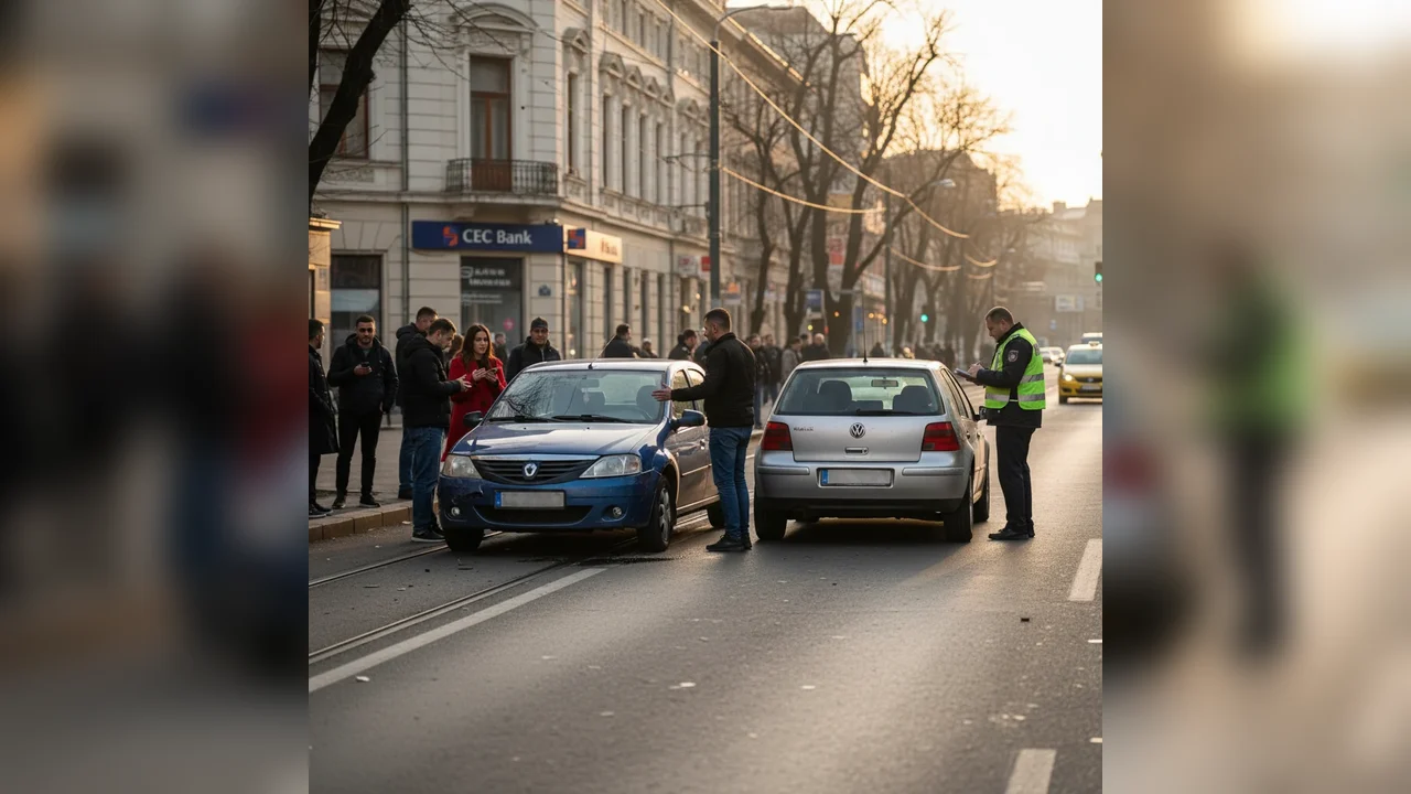 Două autoturisme implicate într-un accident rutier ușor pe strada Victoriei din Târgu Jiu