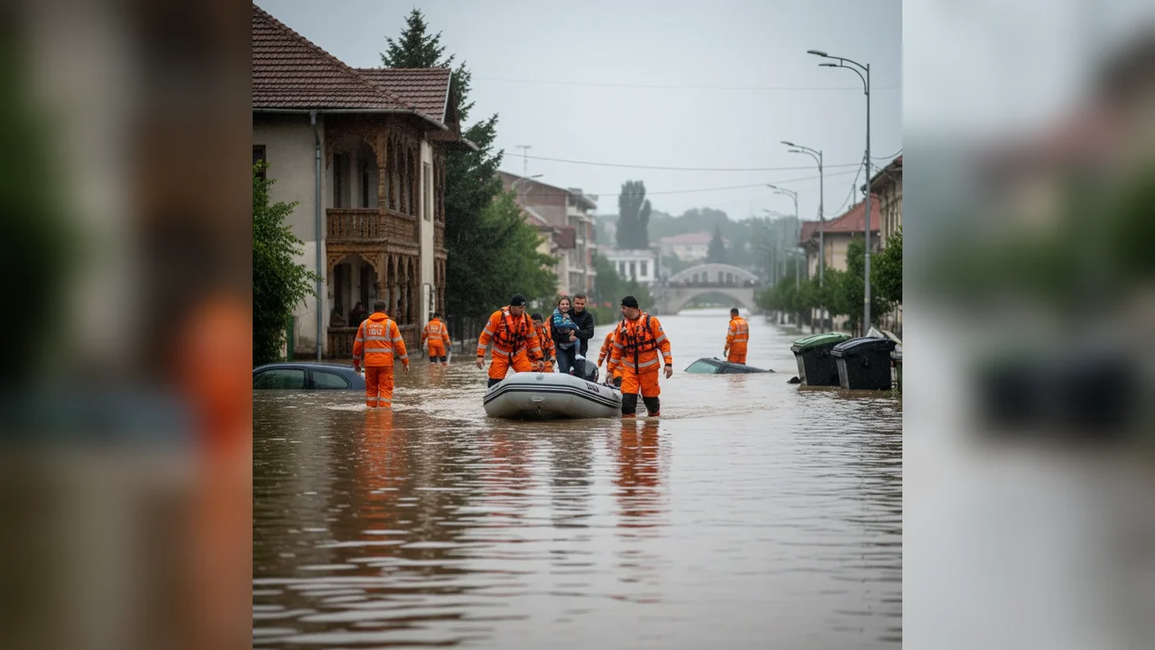 Intervenții la inundații în Târgu Jiu și județul Gorj: zeci de solicitări către pompieri