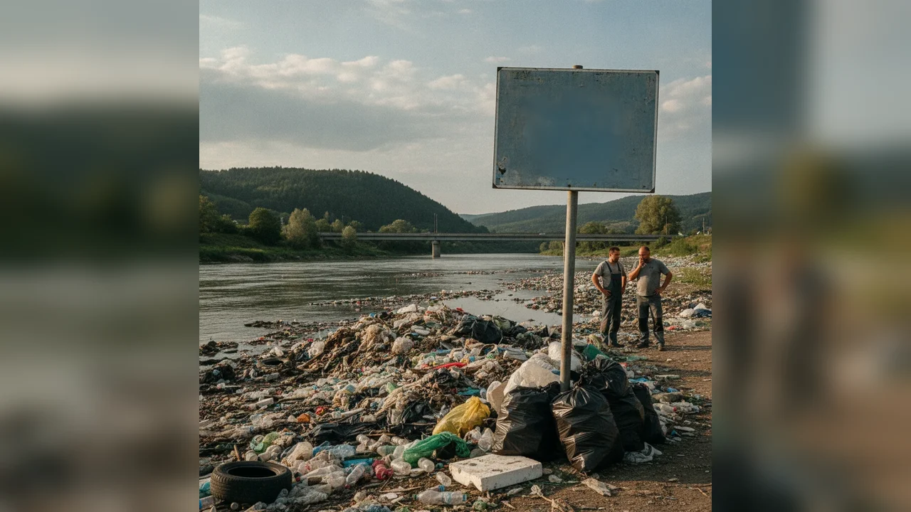 Jiu, poluat cu deșeuri de plastic lângă barajul din Târgu Jiu