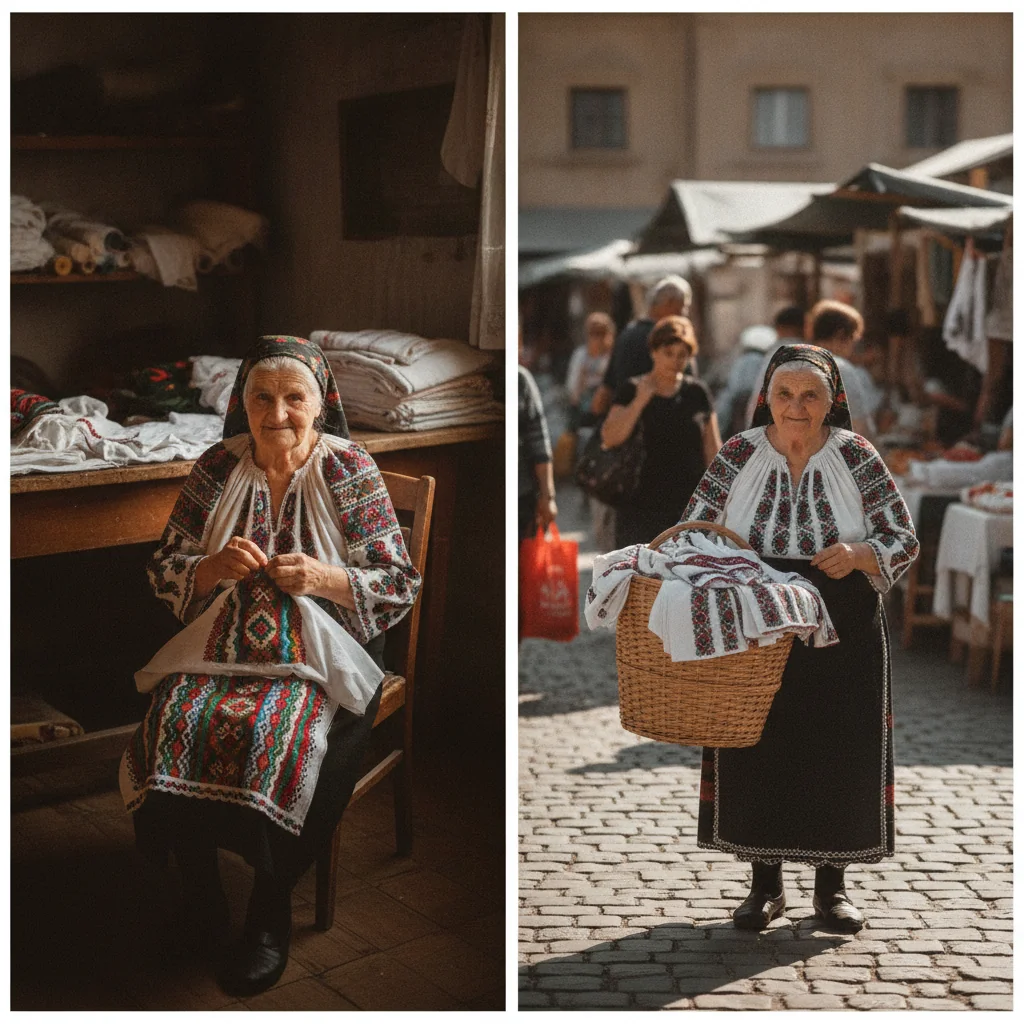 La 87 de ani, o femeie din Gorj continuă să coasă ii: o cămașă tradițională îi ia două luni