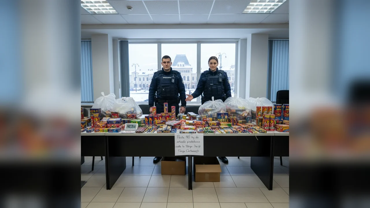 Peste 40 kg de articole pirotehnice ridicate de polițiști la Târgu Jiu și Târgu Cărbunești