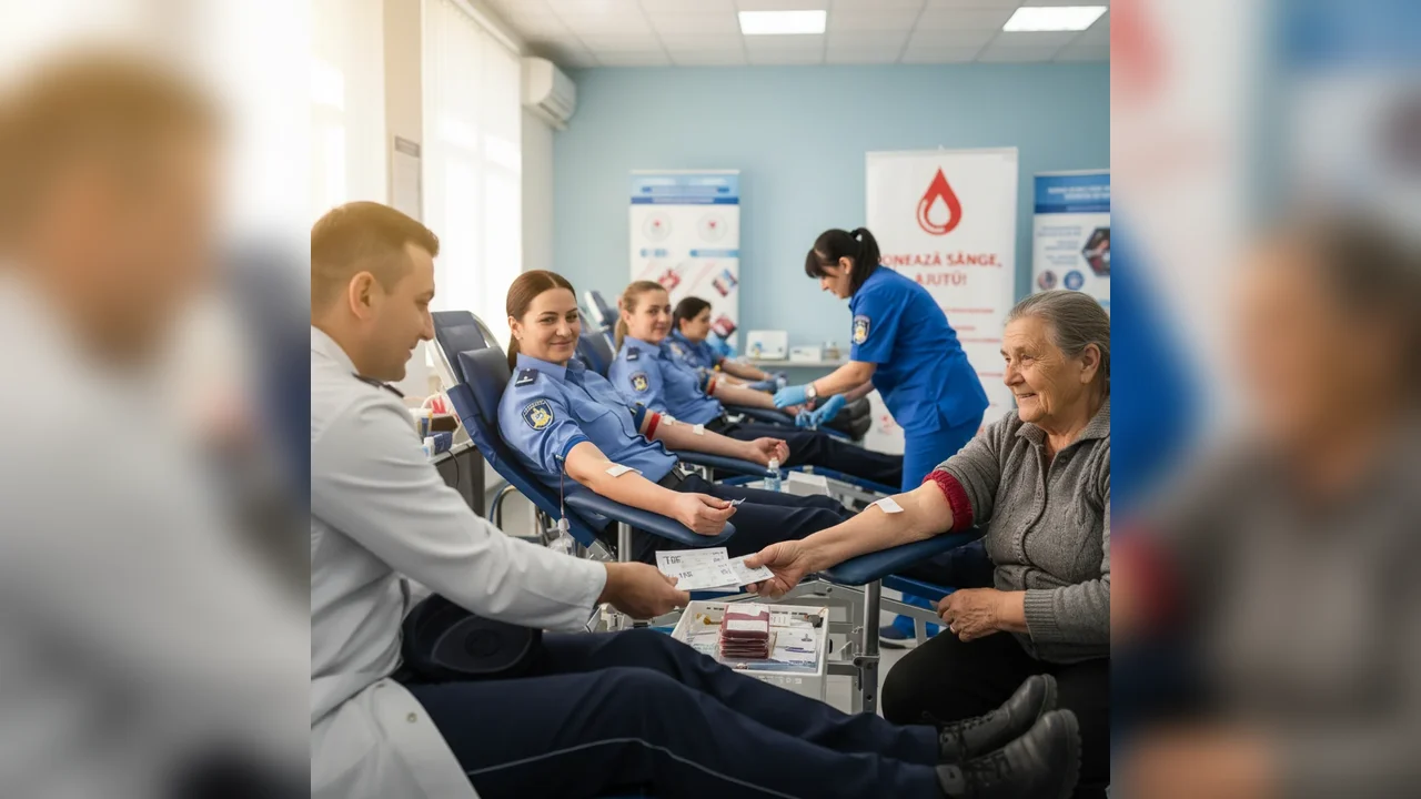 Polițiștii din Novaci donează sânge pentru ajutorarea persoanelor nevoiașe prin tichete