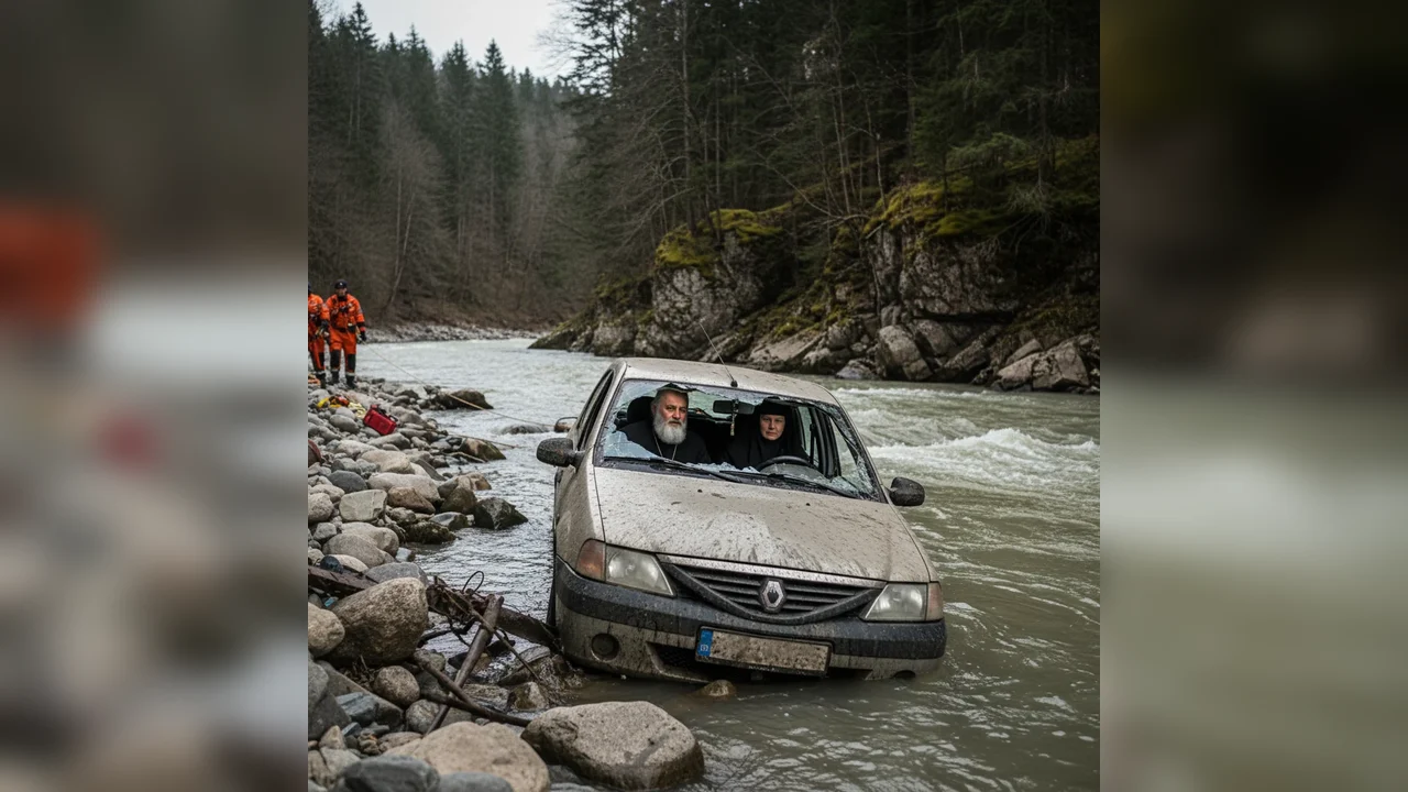Preot și măicuță septuagenari de la Mânăstirea Lainici, implicați într-un accident cu mașina căzută în râul Jiu