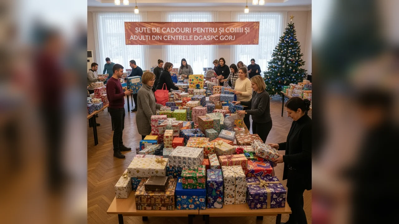 Sute de cadouri oferite copiilor și adulților din centrele DGASPC Gorj