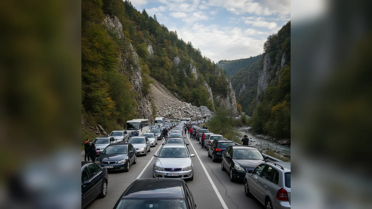 Trafic blocat în Defileul Jiului pe DN 66, sensul Petroșani – Târgu Jiu